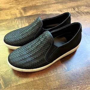 Black Ecco woven slip ons